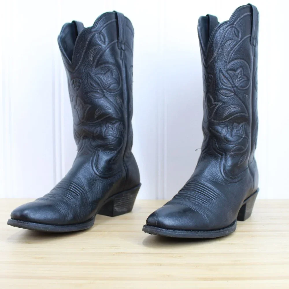 Classic Black Western Leather Cowboy Boot - Women's - Picture 2 of 10
